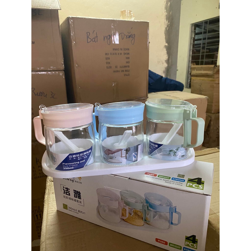 Set bộ 3 lọ đựng gia vị bằng nhựa kèm thìa tiện dụng