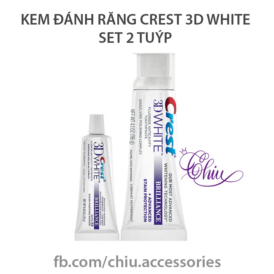 Kem đánh răng trắng răng Crest 3D White Brilliance 116g+24g