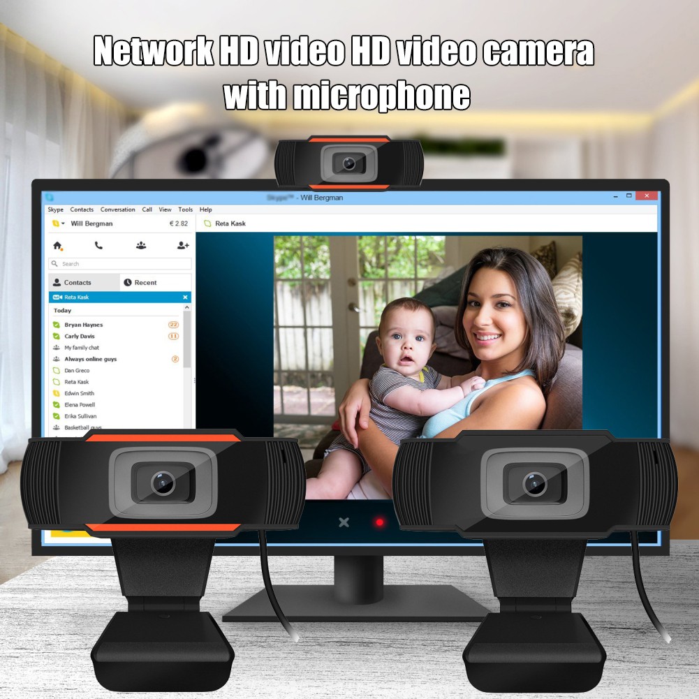 Webcam độ phân giải HD kết nối cổng USB 2.0 tích hợp Micro Cho Máy Tính