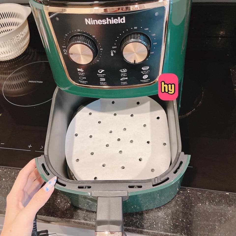 100 tờ Giấy nến đục lỗ Giấy nến tròn lót xửng hấp, nồi chiên không dầu, hấp bánh bao