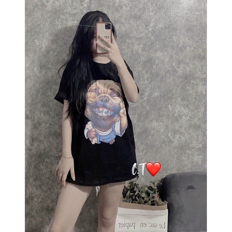 Áo Phông Nữ In Hình Chó Bull Cực Chất Áo Form Rộng Chất Cotton Cực Mát