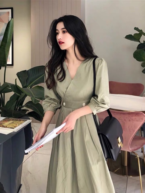 (Order 5-10days) Bigsize M-4XL Đầm anna cổ V dáng dài thanh lịch vintage nhẹ nhàng