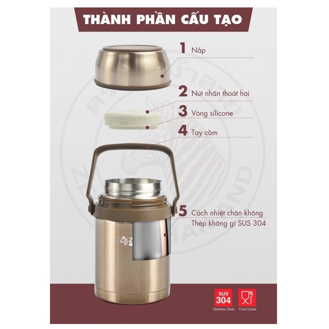 Bình ủ cháo inox 304 ZEBRA cao cấp Thái Lan