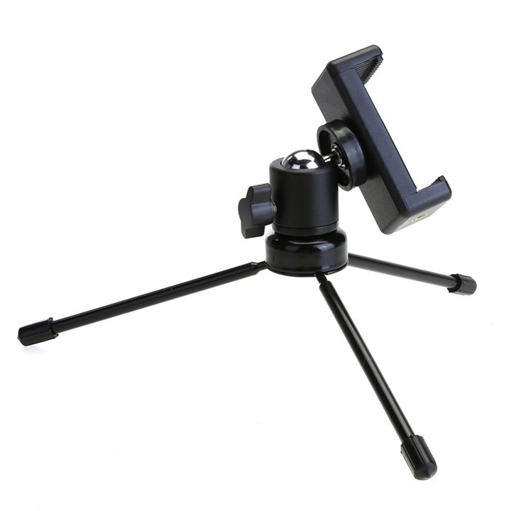 Bộ chân đứng tripod kim loại + ball head kẹp điện thoại xoay 360 độ BSIP