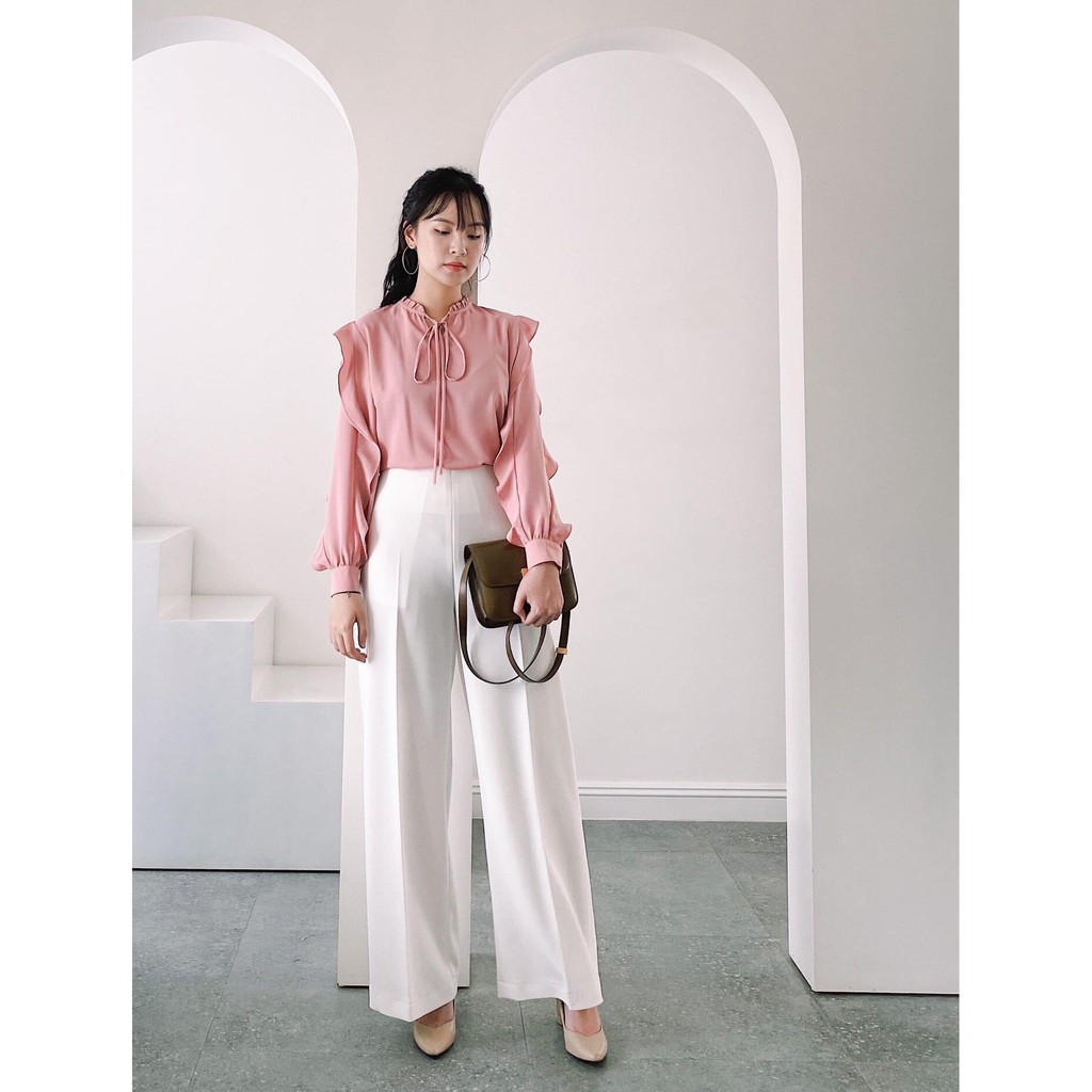 Sơ mi thiết kế- Sowmi nhún bèo đính cúc ngọc | BigBuy360 - bigbuy360.vn