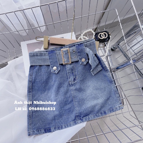 Chân váy jean kèm đai to Lưng Cao, có quần trong CEN FASHION