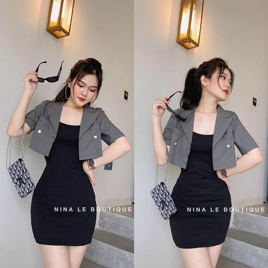 Sét 2 món áo khoác vét phối váy đầm body ôm dáng gợi cảm