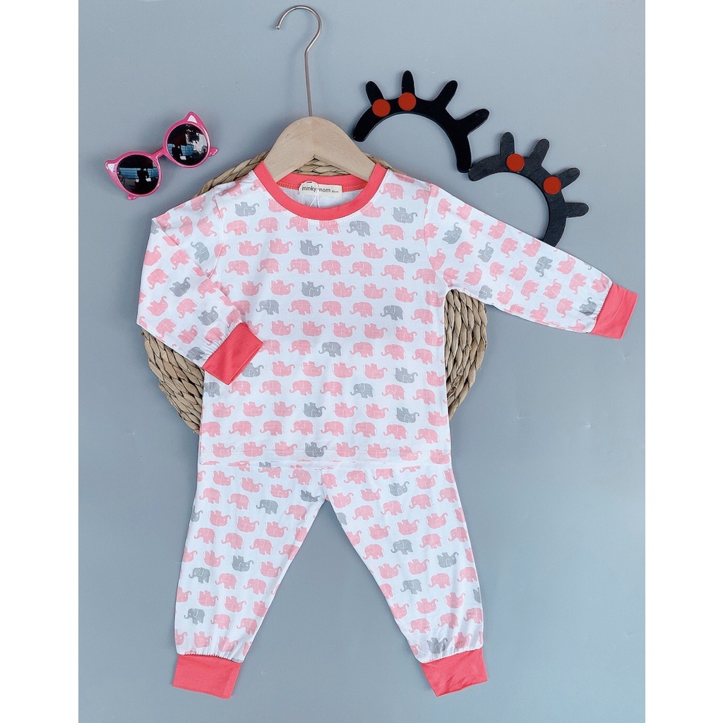 [Bé 7-32kg] Bộ Dài tay thun lanh phối bo Minky Mom in hình dễ thương cho bé trai, bé gái từ 7-32kg ( HÀNG LOẠI 1)