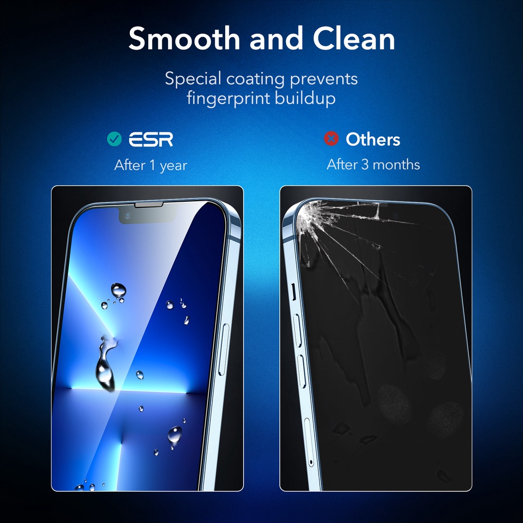 Set 2 kính cường lực ESR bảo vệ màn hình cao cấp thích hợp cho iphone 13 mini/ 13/ 13 pro max
