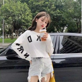 Áo Thun Nữ Croptop Dài Tay Phối Chữ Cá Tính Hàn Quốc EVA AO 10114