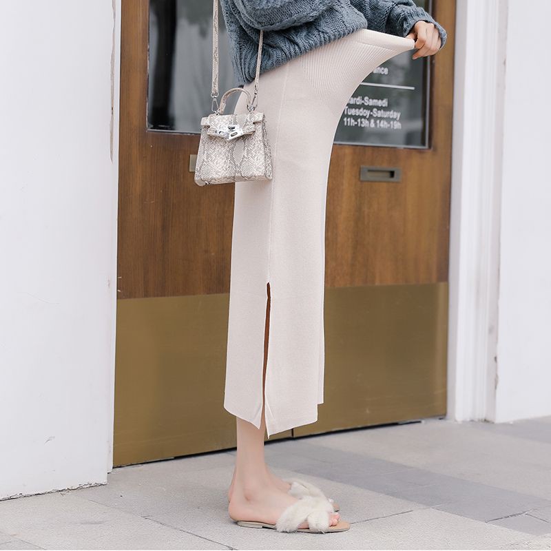 Chân Váy Len Dài Lưng Cao Màu Sắc Đơn Giản Thời Trang Xuân Thu Cho Mẹ Bầu