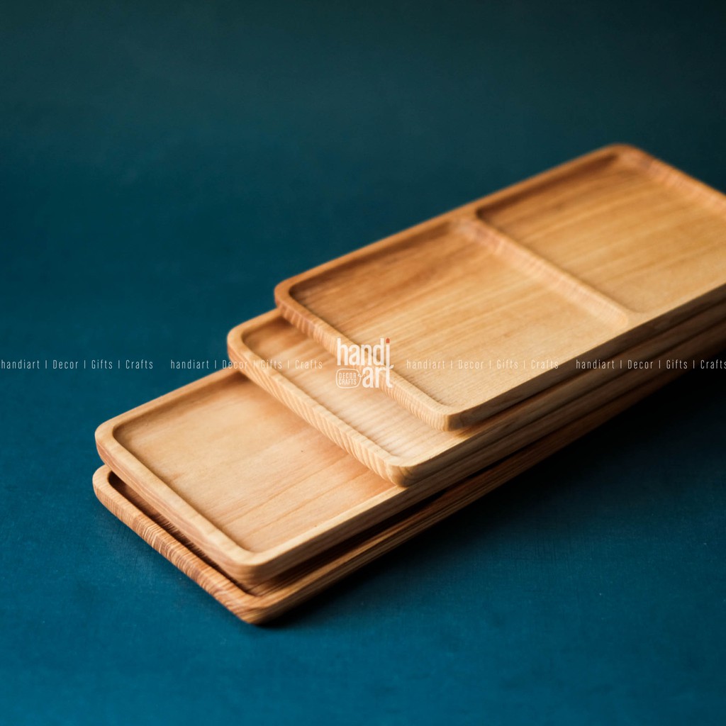 Khay gỗ chữ nhật 2 ngăn/ Khay gỗ 2 ngăn decor (24x13cm)