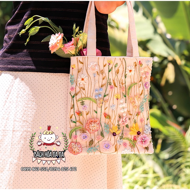 Gói Kit Nguyên liệu tự bạn Thêu Tay Túi Tote Tiện dụng Phong cách vintage Người mới bắt đầu DIY Handmade Bách hóa Na Na