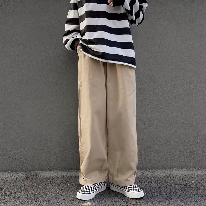 ♞AFF LIGA♞ Quần dài ống rộng lưng thun co giãn phong cách Hàn Quốc đường phố thời trang dành cho nam