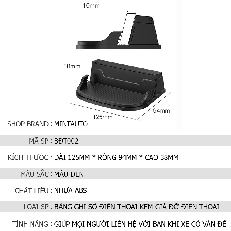 Bảng Ghi Số Điện Thoại Ô Tô Kèm Giá Đỡ Điện Thoại Tiện Lợi Để Taplo Xe Hơi