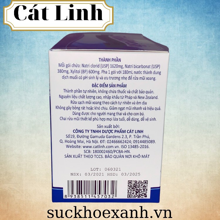 Muối rửa mũi xoang Cát Linh Sinufresh -  làm giảm khô mũi,nghạt mũi cho cả người lớn và trẻ nhỏ