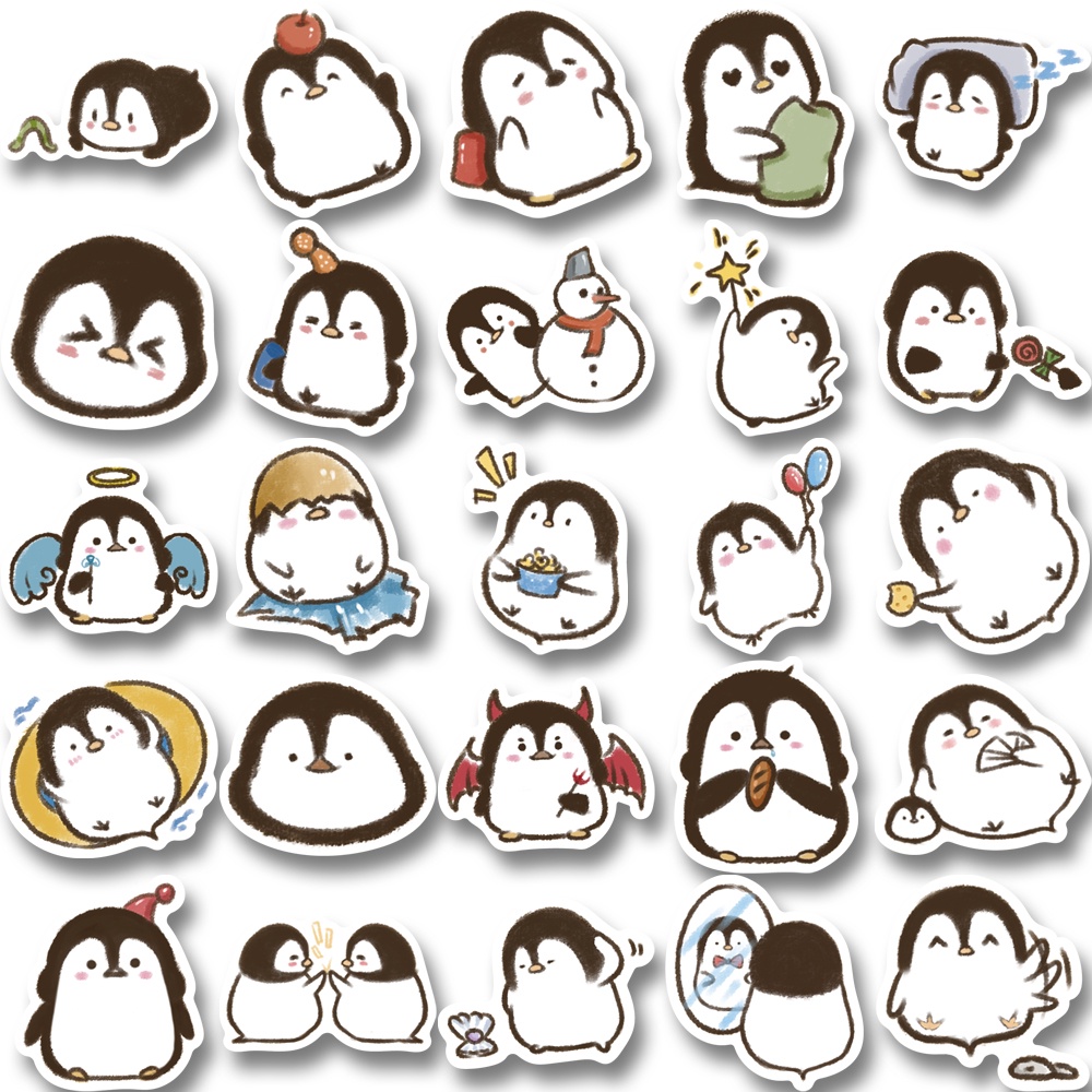 Bộ 50 Miếng Dán Trang Trí Laptop Chống Thấm Nước Hình Chim Cánh Cụt Hoạt Hình Dễ Thương