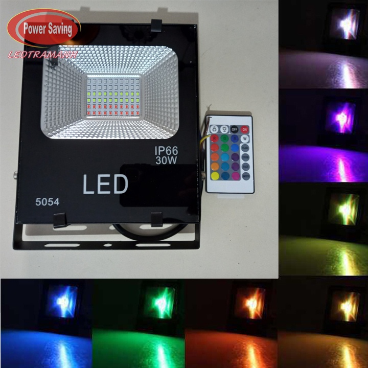 Đèn pha led 30w RGB 5054 7 màu có remote ngoài trời
