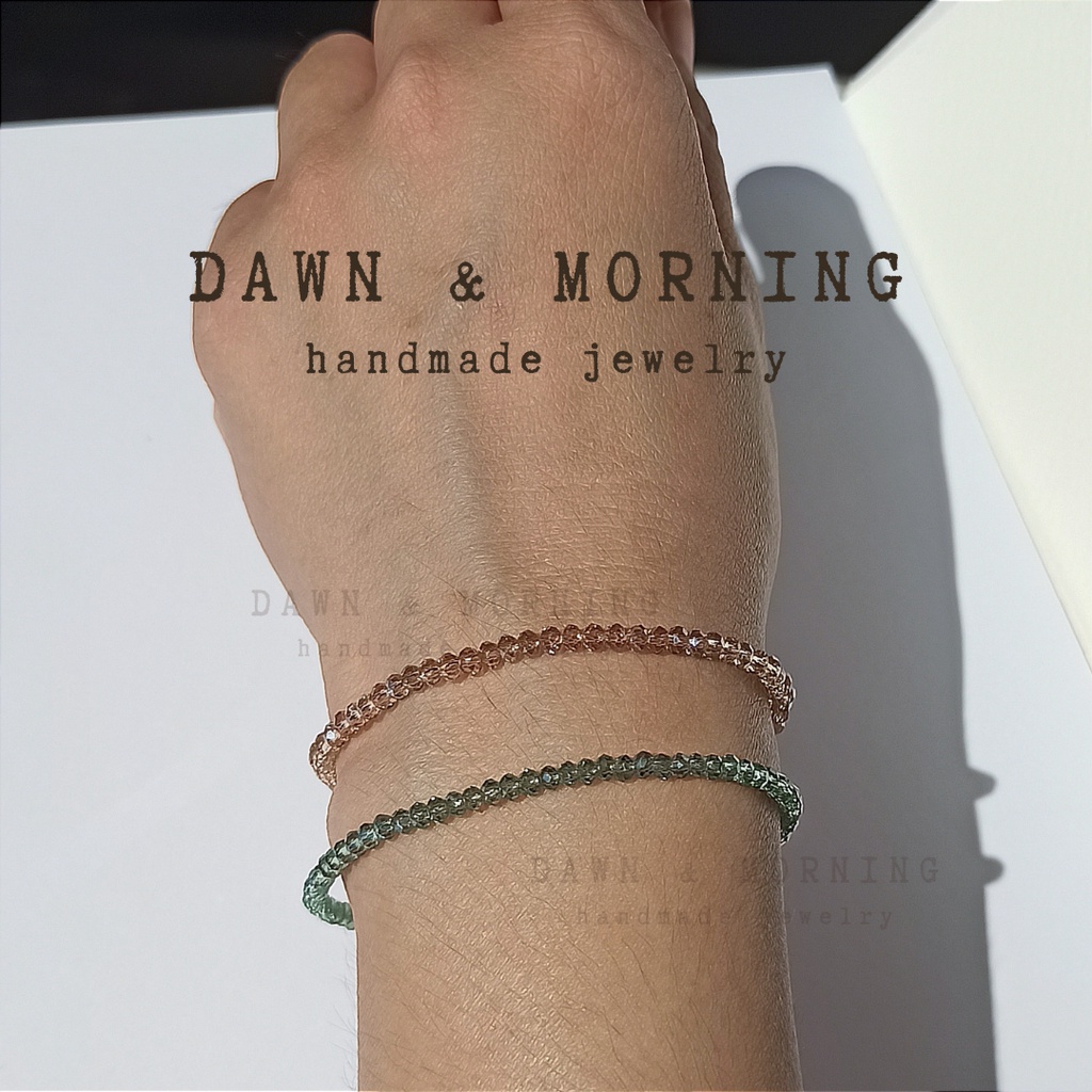 Be nude ~2-2.5mm - Vòng tay nữ hạt pha lê thủy tinh trong suốt phong cách thời trang trung tính, dễ phối trang phục