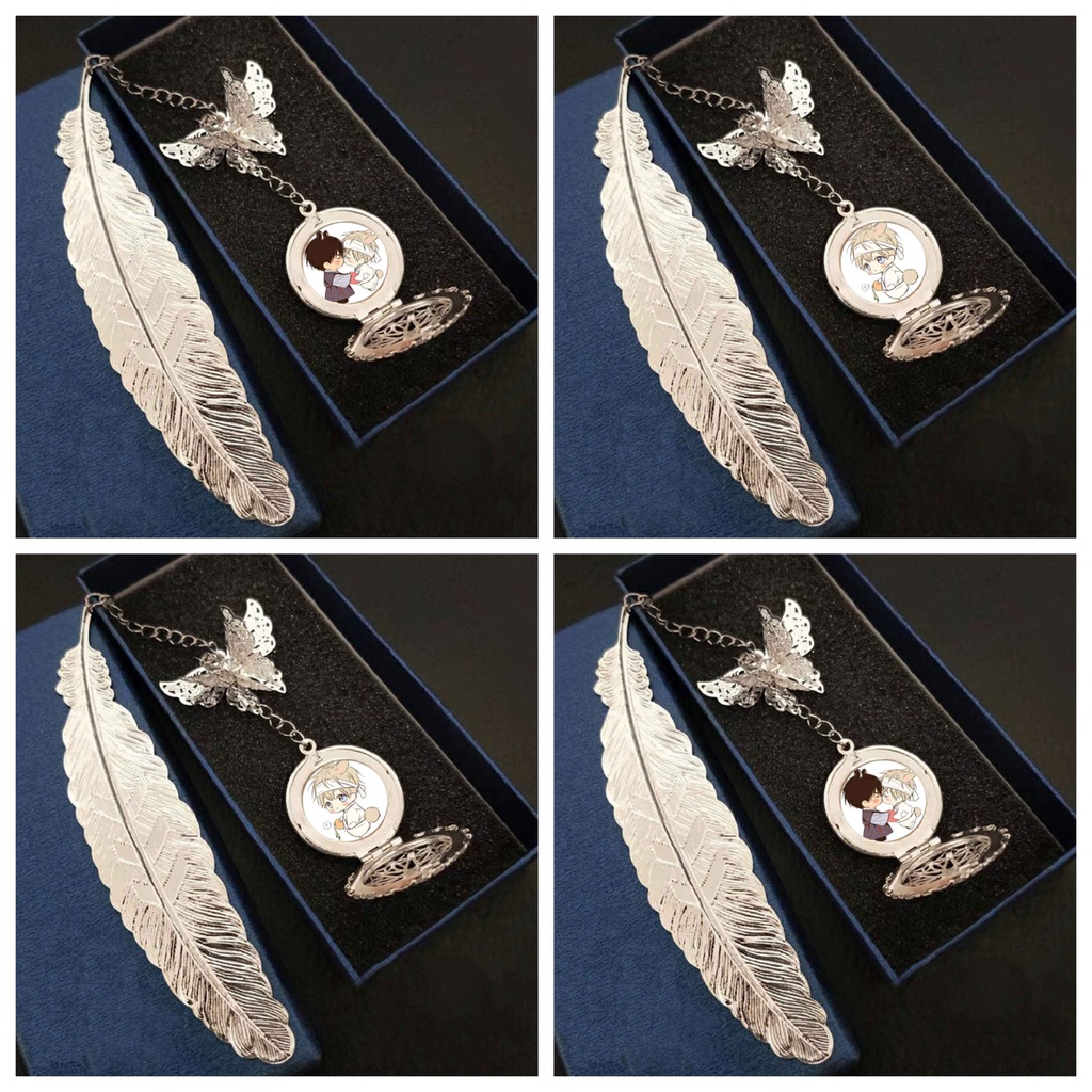 ( không kèm hộp ) Bookmark nhân vật NO LOVE ZONE anime chbi lông vũ gắn điệp lá kim loại mỏng