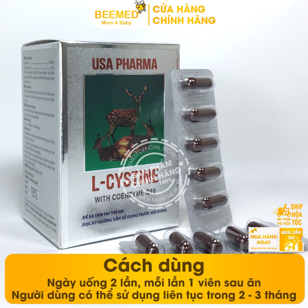 L Cystine Hộp 60 viên 500mg hỗ trợ làm đẹp da, giảm rụng tóc , hết nám, tàn nhang, có thêm Coenzym Q10