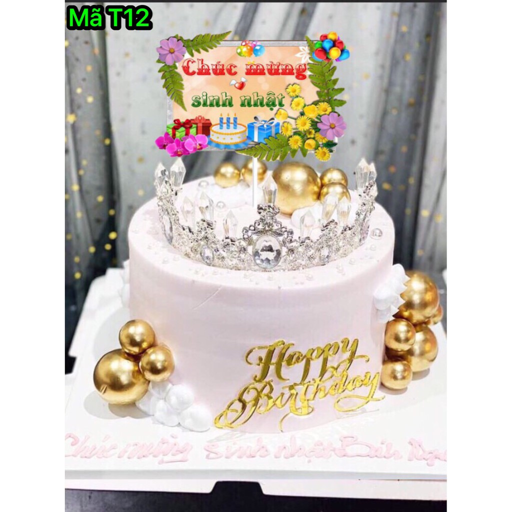 Trang Trí Bánh Sinh Nhật Bánh Kem - SET 10 THẺ CẮM GIẤY HAPPY