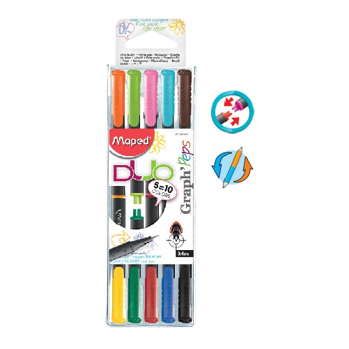 Viết kim Maped 2 đầu vĩ 5 cây (10 màu) - Pháp [Chính hãng]