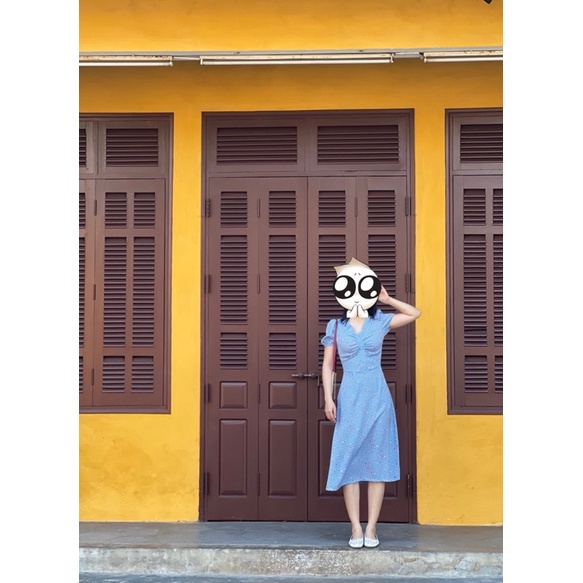 Đầm hoa tim size M dáng tay bồng