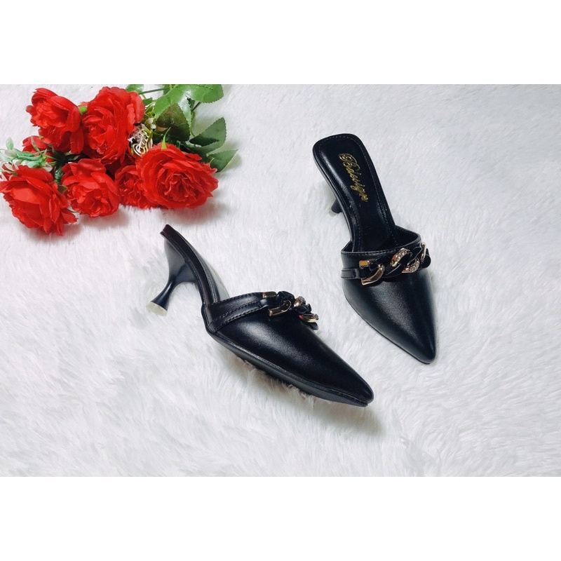 Sục Nữ💖FREESHIP💖 Sục Nữ Mũi Nhọn Cao Gót cao7cm da mềm Hàng Chuẩn Size Đế Vững Màu Đen Cực Sang