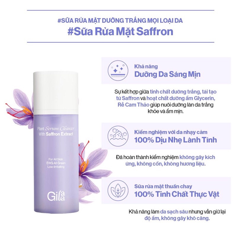 [Tặng mask Hàn]Sữa rửa mặt Saffron Gilaa giúp làm sạch da và dưỡng trắng (160g)