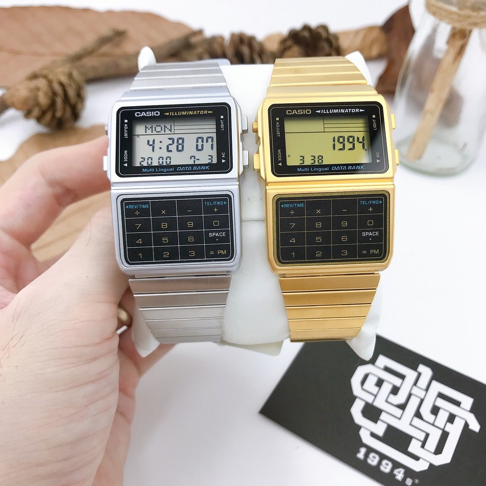 Đồng hồ nam Casio DBC-611-1 / DBC-611G-1 Data Bank, máy tính 8 chữ số, dây thép không gỉ, size 33,1mm, hàng chính hãng