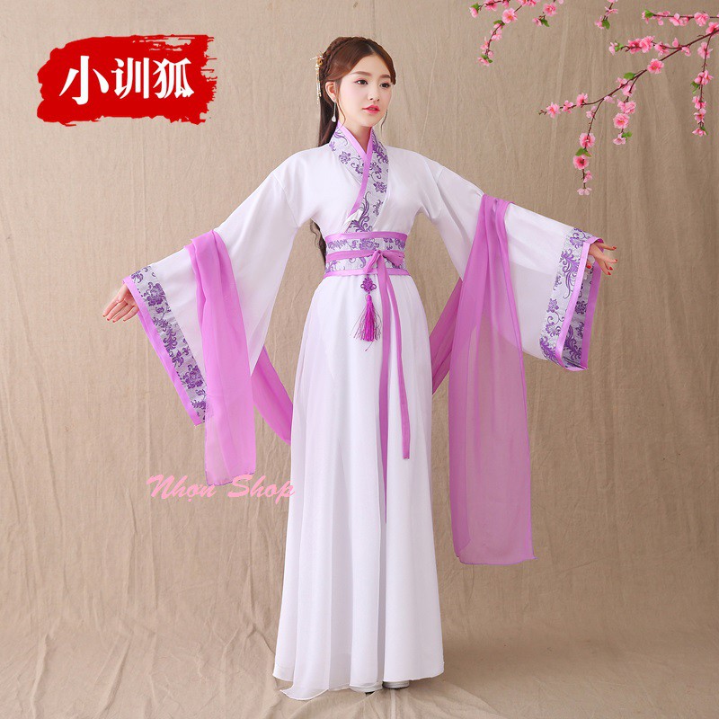 Order Bộ cổ trang nữ cho cả bé từ 120cm tay rộng thắt eo, tặng kèm khăn, chusa, trâm cài, dây đồng tâm