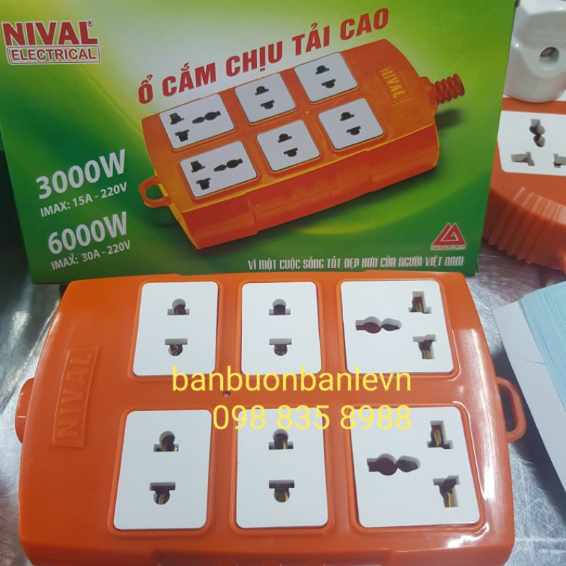 Ổ cắm 6 lỗ chịu tải cao lõi sứ chống cháy 6000w Nival