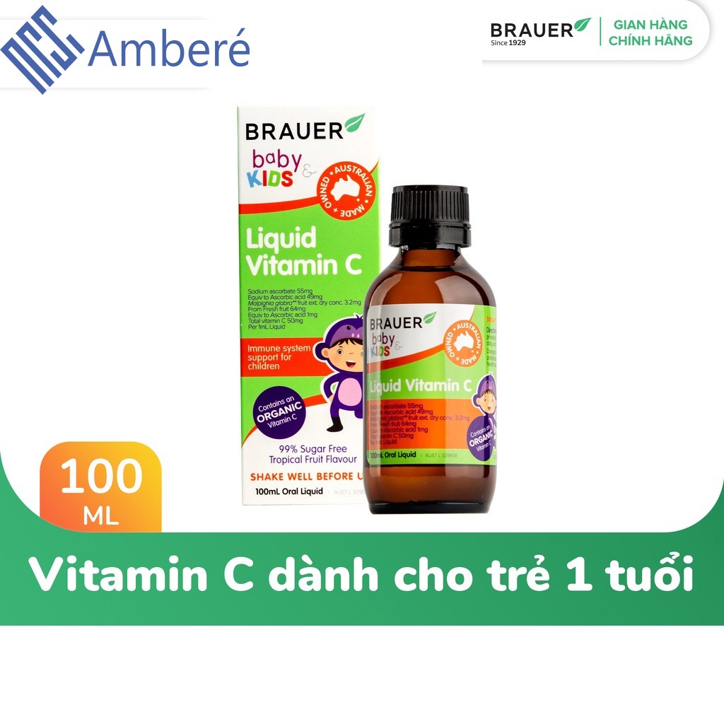 Tăng sức đề kháng cho bé Brauer Liquid Vitamin C cho bé trên 1 tuổi hộp 100ml