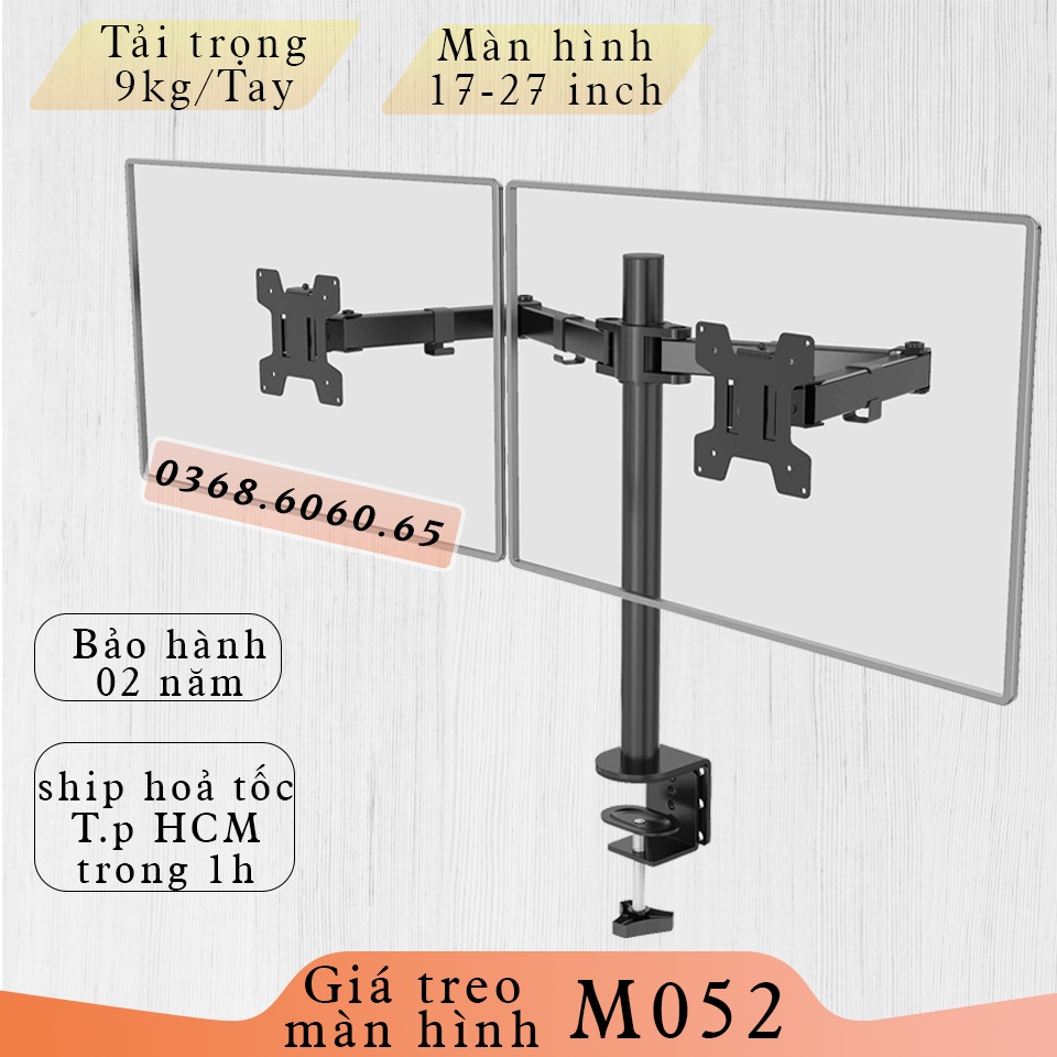 M052 - Giá Treo Hai Màn Hình/ Giá Đỡ Hai Màn Hình máy tính- Kẹp Bàn [Màn hình 17–27inch] [ Rẻ Hơn NB F160 / NB H180 ]