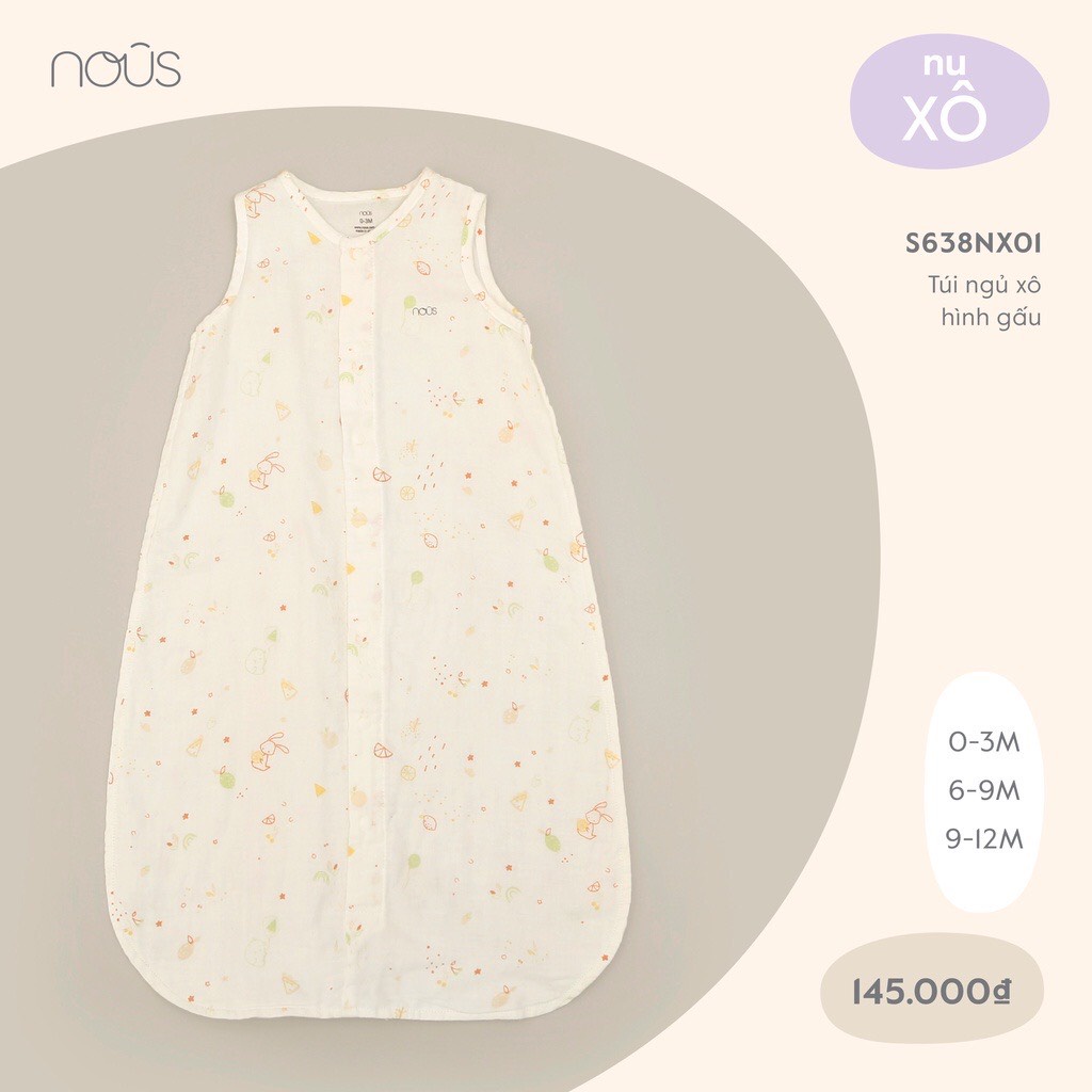 Nous - Túi ngủ Nous Xô họa tiết cho bé từ sơ sinh đến 12 tháng