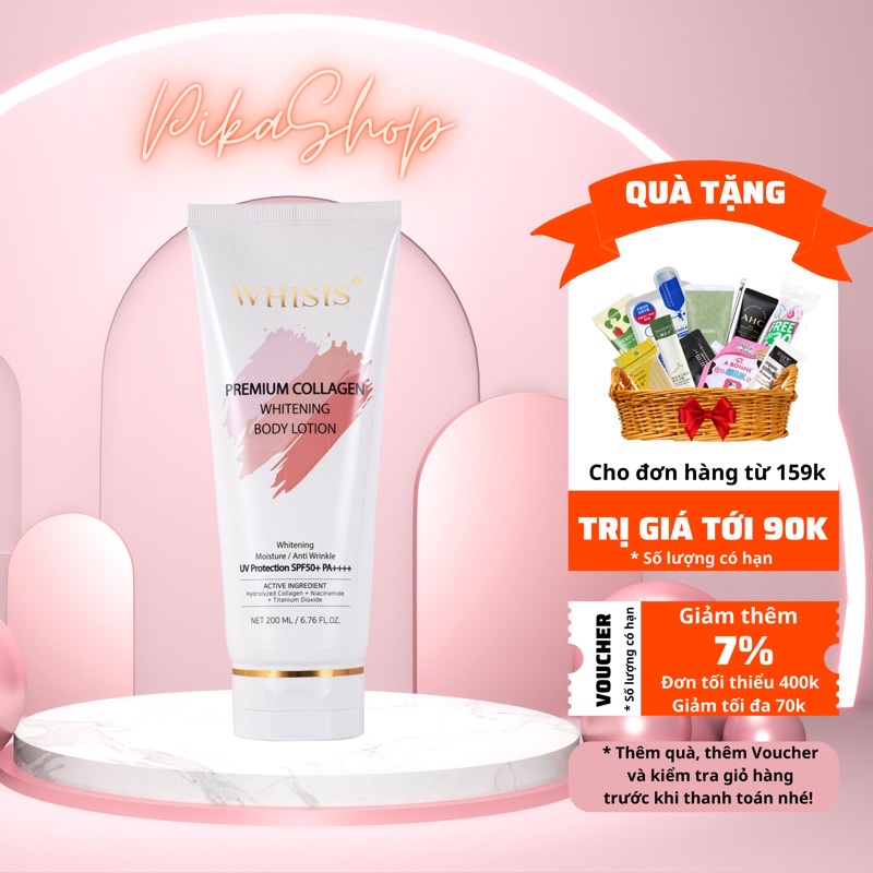 Kem Dưỡng Thể Trắng Da Chống Nắng Nâng Tone Hàn Quốc WHISIS Premium Collagen Whitening Body Lotion 200ml