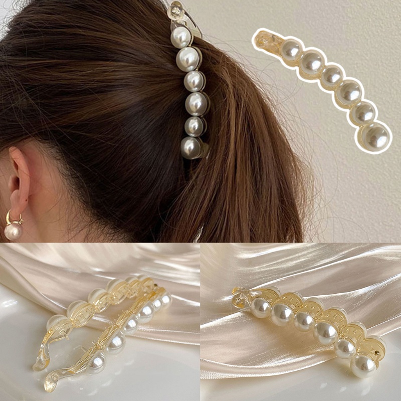 Kẹp Tóc Đuôi Ngựa Chất Liệu Acrylic Đính Ngọc Trai Nhân Tạo Giá Đỡ