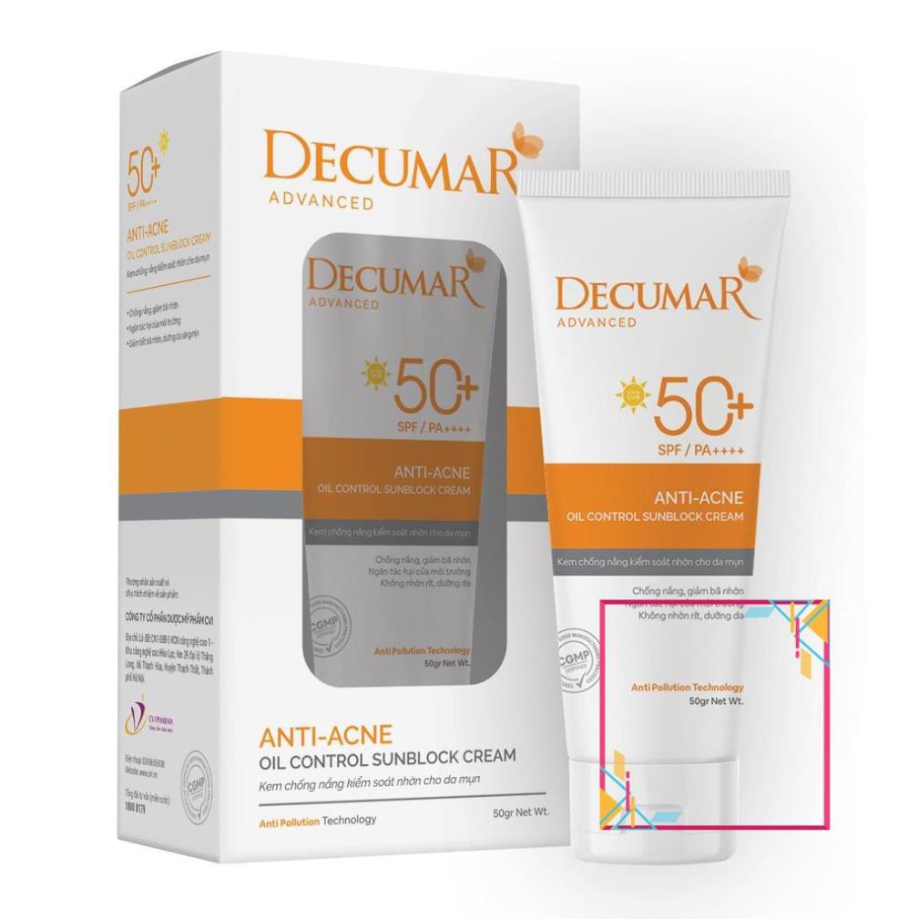 Kem chống nắng Decumar Advanced Sunblock 50gr kiểm soát nhờn cho da mụn