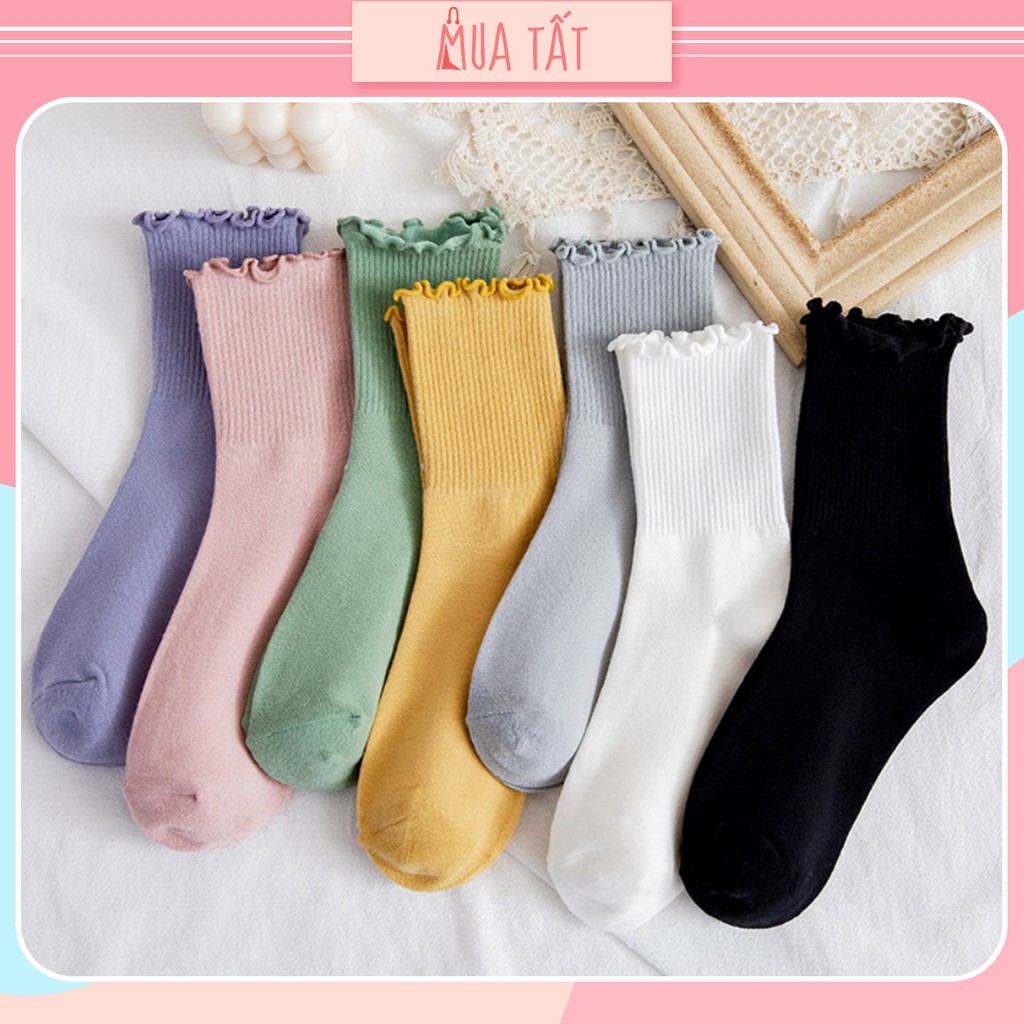Vớ lửng/ tất lửng cổ viền xoăn Mua Tất pastel (muatatshop)