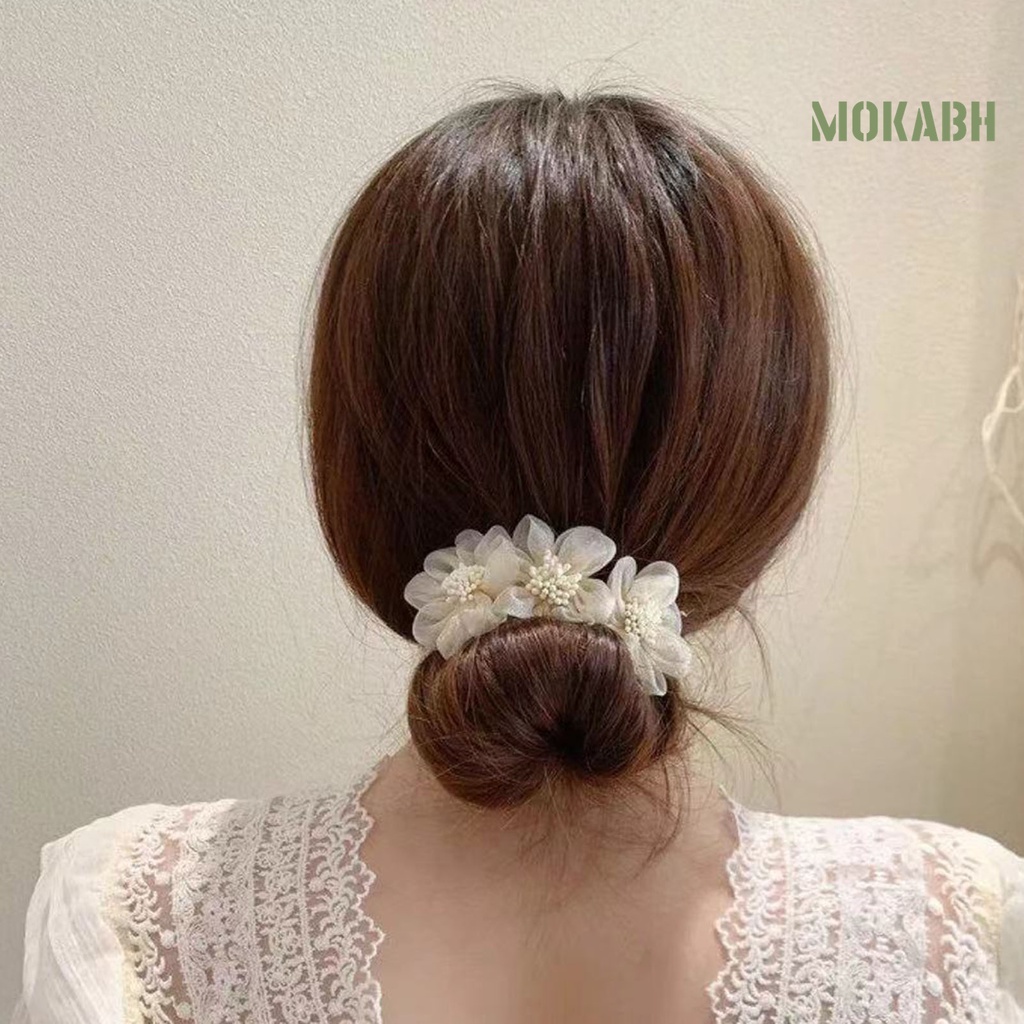 [mokabh] Kẹp Tóc Ba Bông Hoa Trang Trí Đầu Tròn Lưới Nụ Nụ Hoa Trang Sức