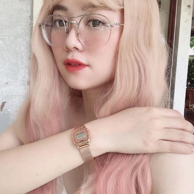 Đồng hồ nữ điện tử mặt nhỏ SKMEI MESH rose gold đồng hồ thời trang cá tính Watchesbytif size 22mm kèm báo thức bấm giờ