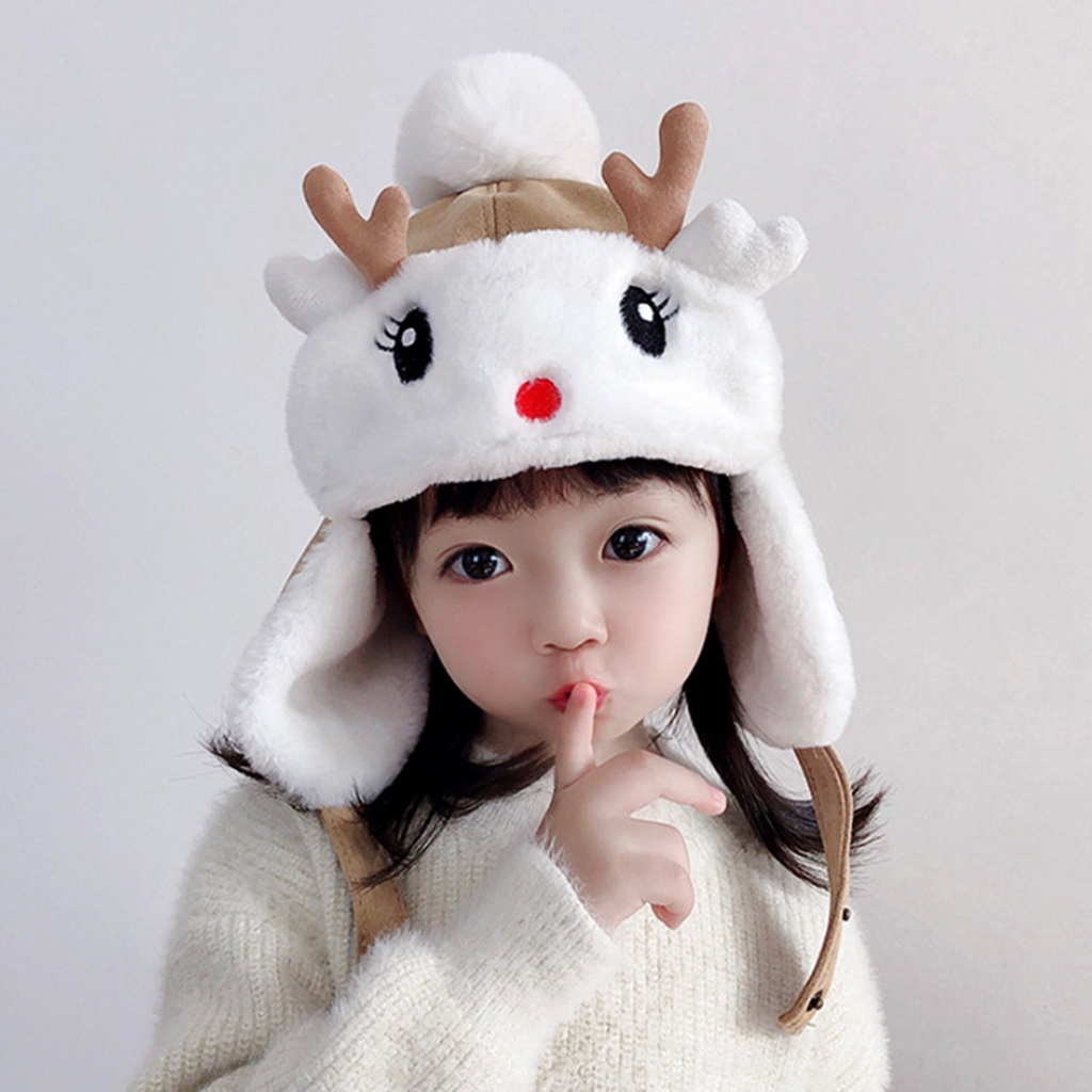 Mũ Len Trùm Đầu Gắn Sừng Hươu Dễ Thương Cho Bé