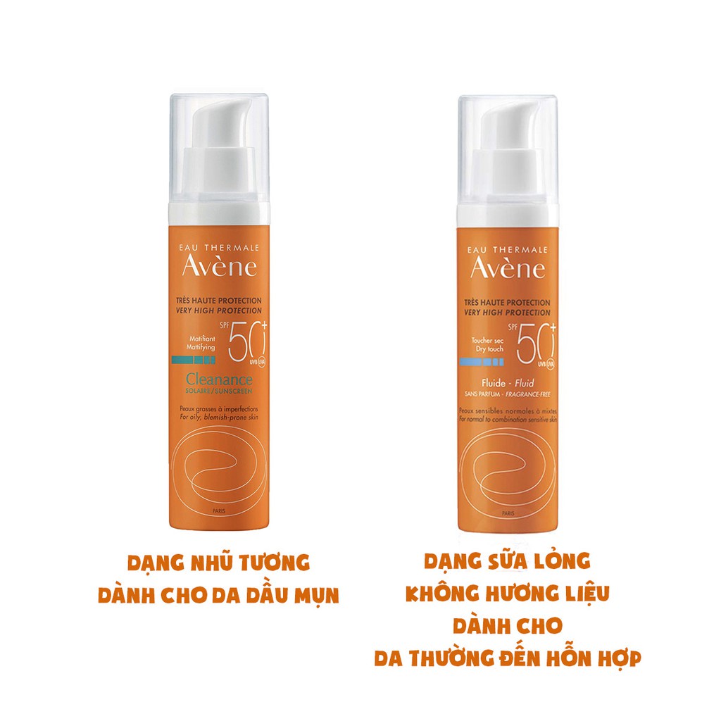 Kem Chống Nắng Avene Mattifying Cleanance SPF50+ 50ml, Avene Dry Toucher Fluide, Kem chống nắng cho da nhạy cảm , da dầu