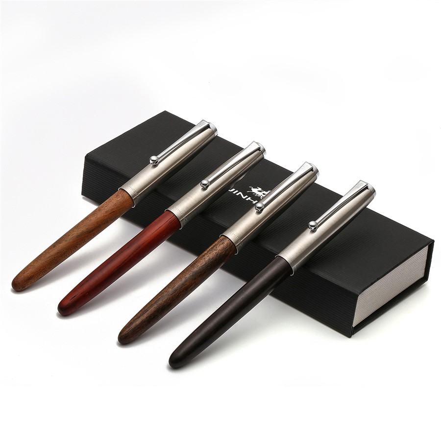 Bút máy bơm mực Jinhao vỏ gỗ nắp inox phong cách cổ điển a6994