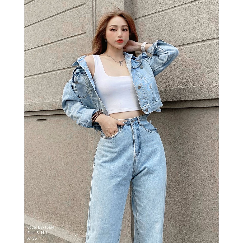 Quần jean nữ ống rộng Kpboutique mã B2-158N màu xanh bạc rất đẹp