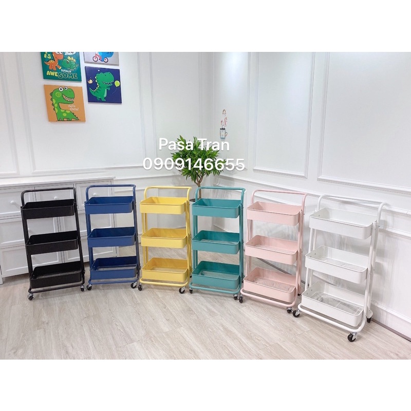 Kệ sat 3 tầng bánh xe tay đẩy HCM dạng kệ Ikea
