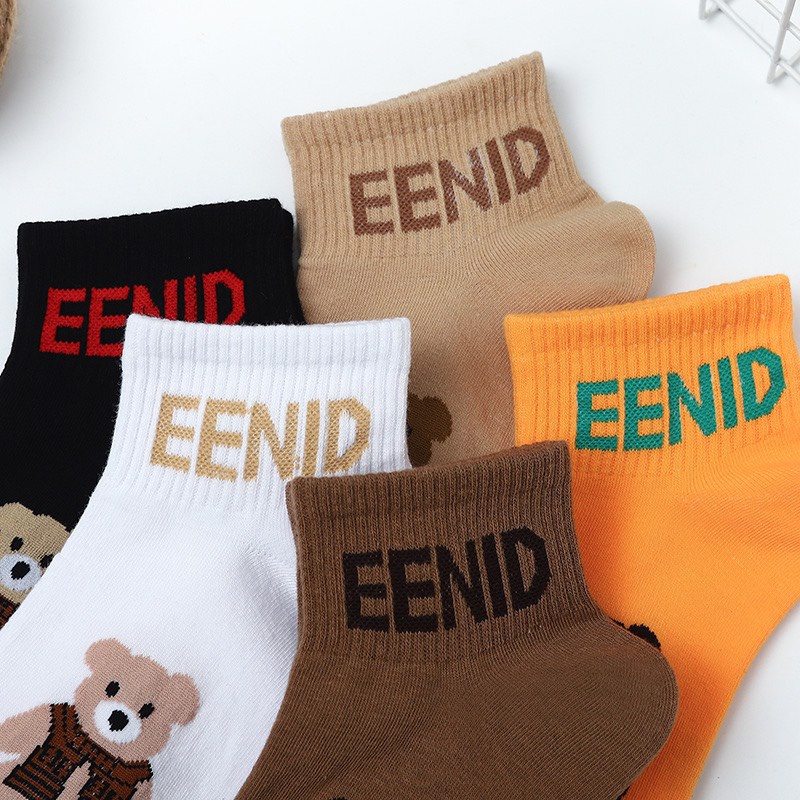 Set 5 Đôi Tất Gấu Nâu Quàng Khăn Sang Chảnh Phong Cách Hàn
