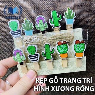 KẸP GỖ HÌNH XƯƠNG RỒNG - 10 KẸP ĐA MẪU XƯƠNG RỒNG + DÂY TREO  - SIBBOOKS - SẢN PHẨM CHÍNH HÃNG