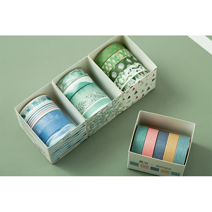 KimiTape Set 5 washi tape nhiều mẫu 10mmx2m băng dính nhỏ trang trí Bullet Journal